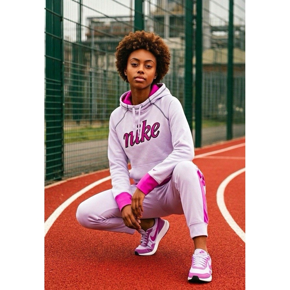 Nike Therma-FIT Womens M Pink Fleece Colorblock Pullover Hoodie Pockets